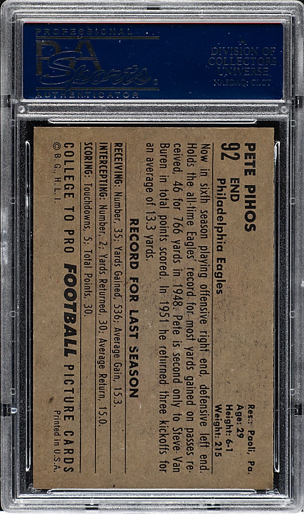 1952 Bowman Large Football #92 Pete Pihos PSA NM-MT 8