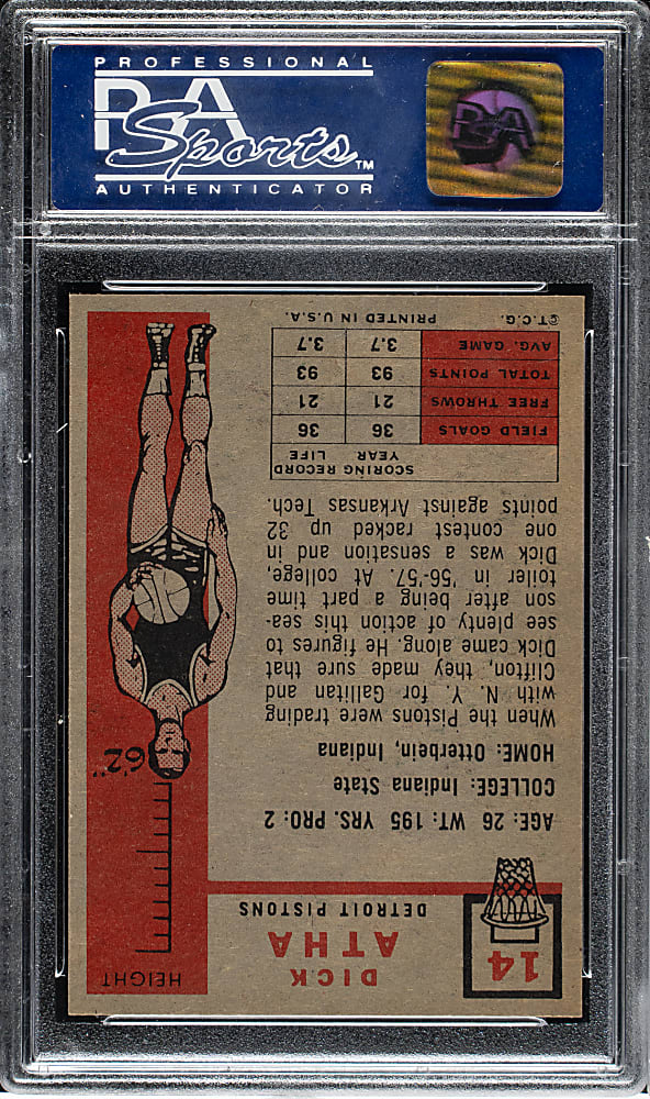 1957-1958 Topps Basketball #14 Dick Atha PSA NM-MT 8