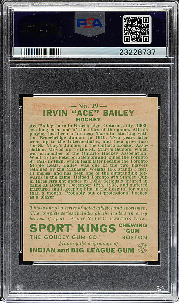 1933 R338 Sport Kings #29 Ace Bailey PSA NM-MT+ 8.5