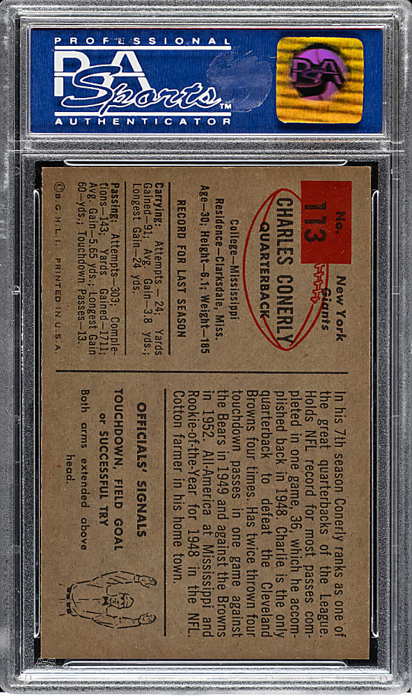 1954 Bowman Football #113 Charley Conerly PSA GEM MINT 10 - 1 of 4!