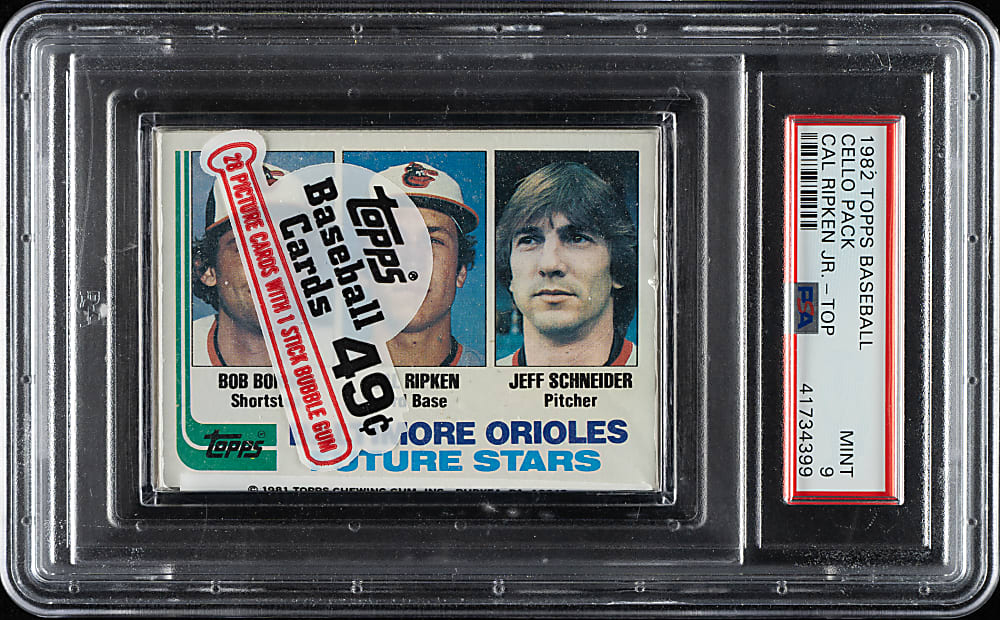 1982 Topps Unopened Cello Pack PSA MINT 9 - Cal Ripken Jr. Rookie on Top