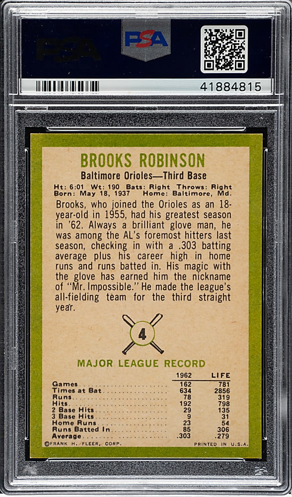 1963 Fleer #4 Brooks Robinson PSA MINT 9