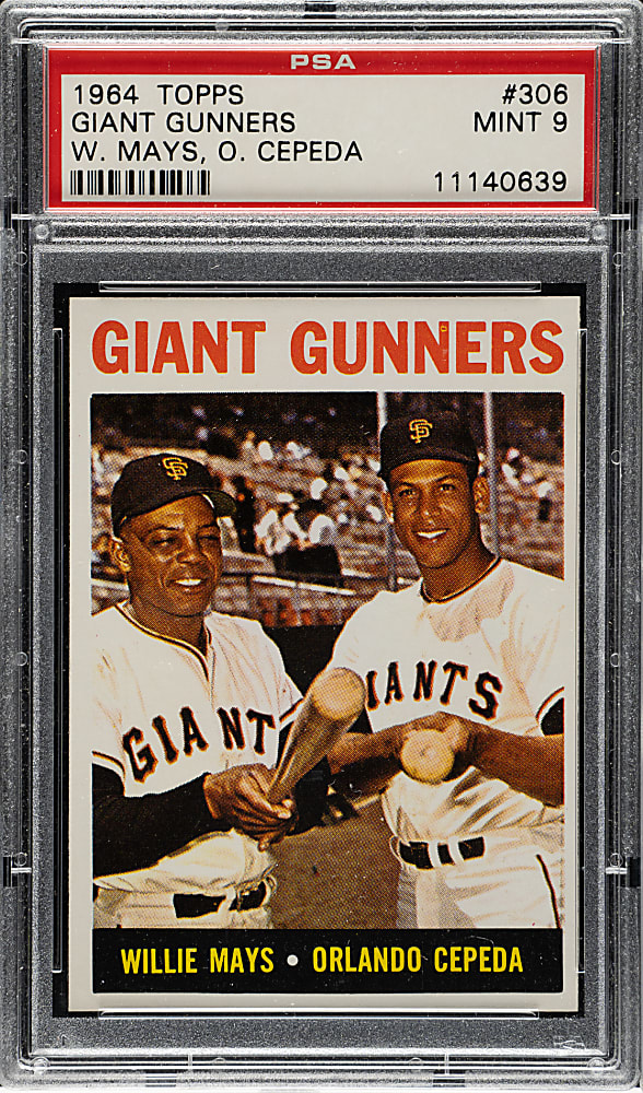 1964 Topps #306 Giants Gunners with Willie Mays and Orlando Cepeda PSA MINT 9