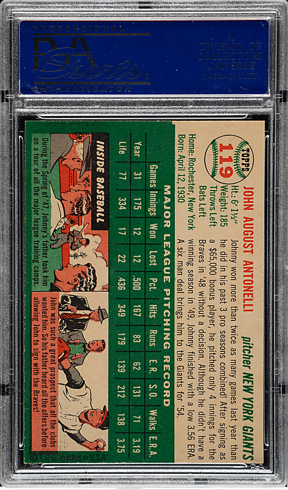 1954 Topps #119 Johnny Antonelli PSA MINT 9