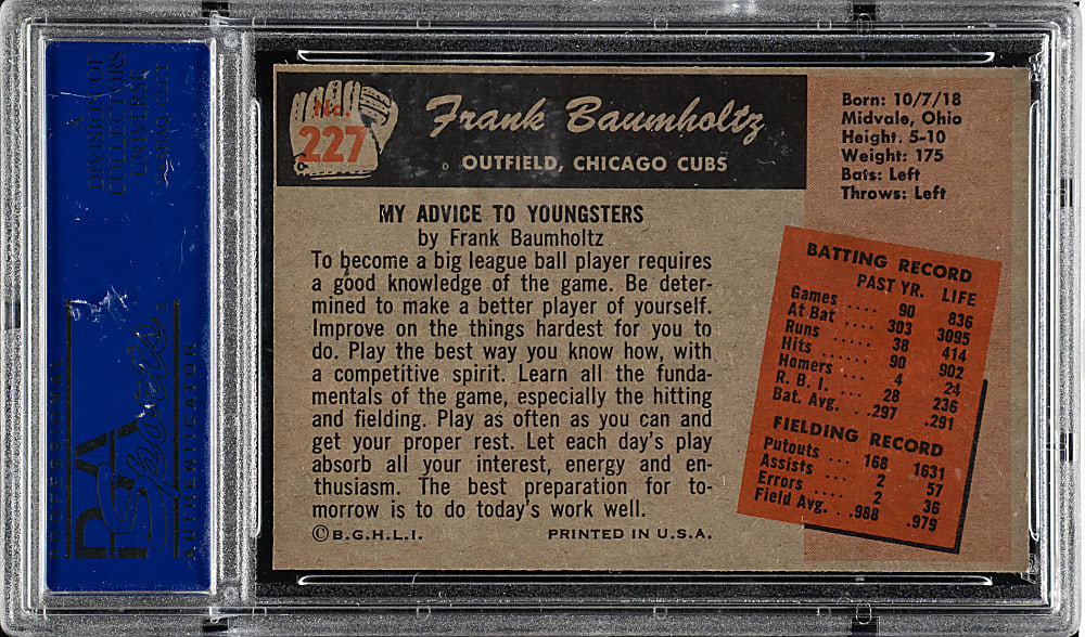 1955 Bowman #227 Frank Baumholtz PSA NM-MT 8
