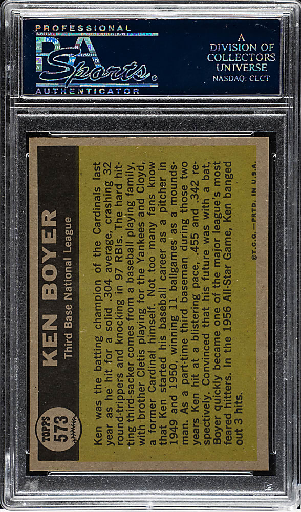 1961 Topps #573 Ken Boyer All-Star PSA GEM MINT 10