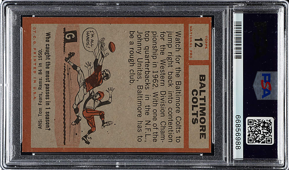 1962 Topps Football #12 Colts Team PSA MINT 9