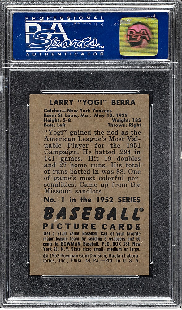 1952 Bowman #1 Yogi Berra PSA NM-MT 8