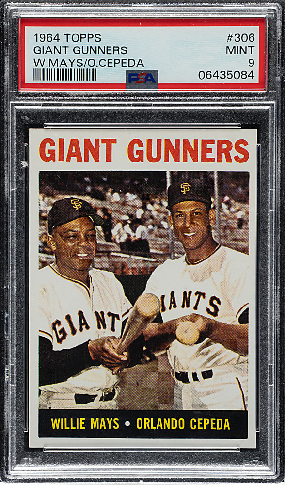 1964 Topps #306 Giants Gunners with Willie Mays and Orlando Cepeda PSA MINT 9