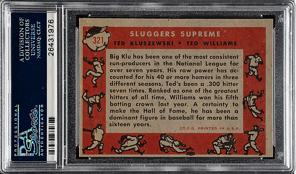 1958 Topps #321 Sluggers Supreme with Ted Williams and Ted Kluszewski PSA NM-MT 8