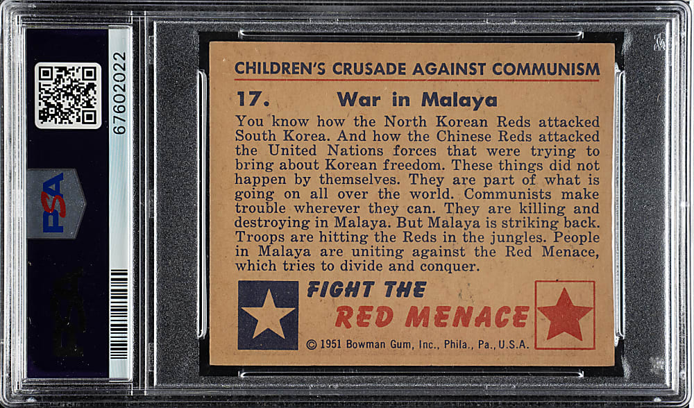 1951 Bowman "Red Menace" #17  War in Malaya PSA MINT 9