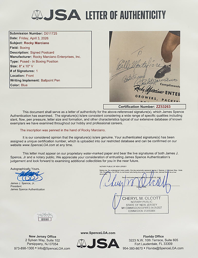 Circa Late 1950s Rocky Marciano Signed Promotional Oversized Postcard - JSA