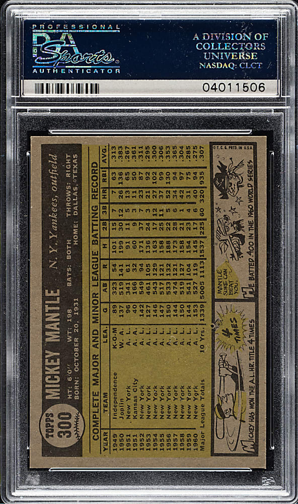 1961 Topps #300 Mickey Mantle PSA MINT 9