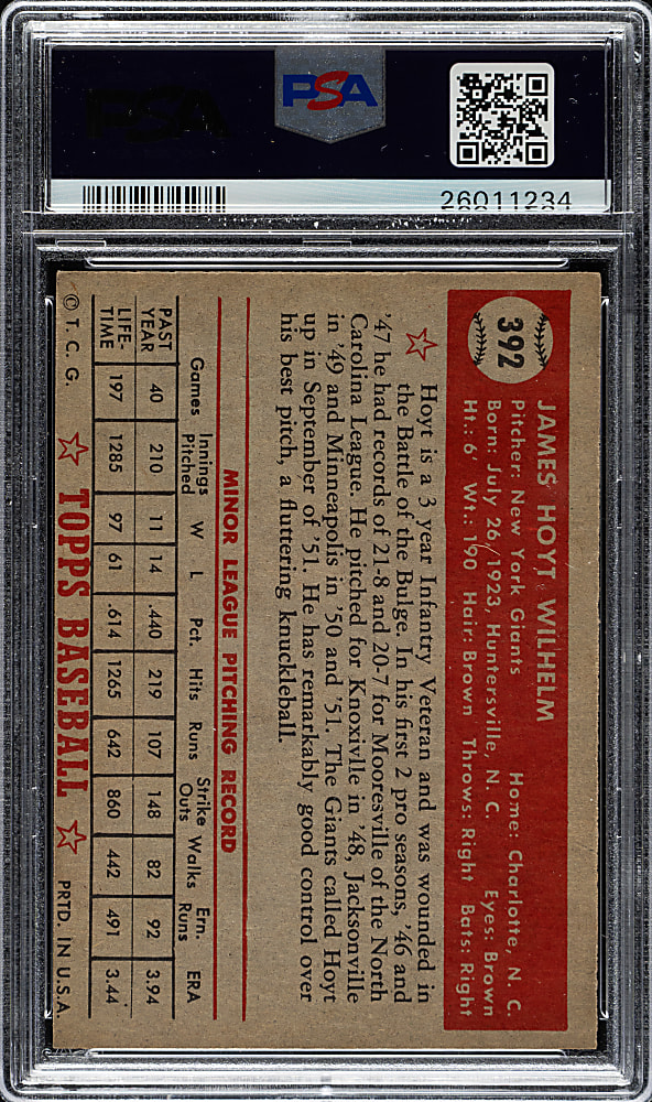 1952 Topps #392 Hoyt Wilhelm PSA NM-MT 8