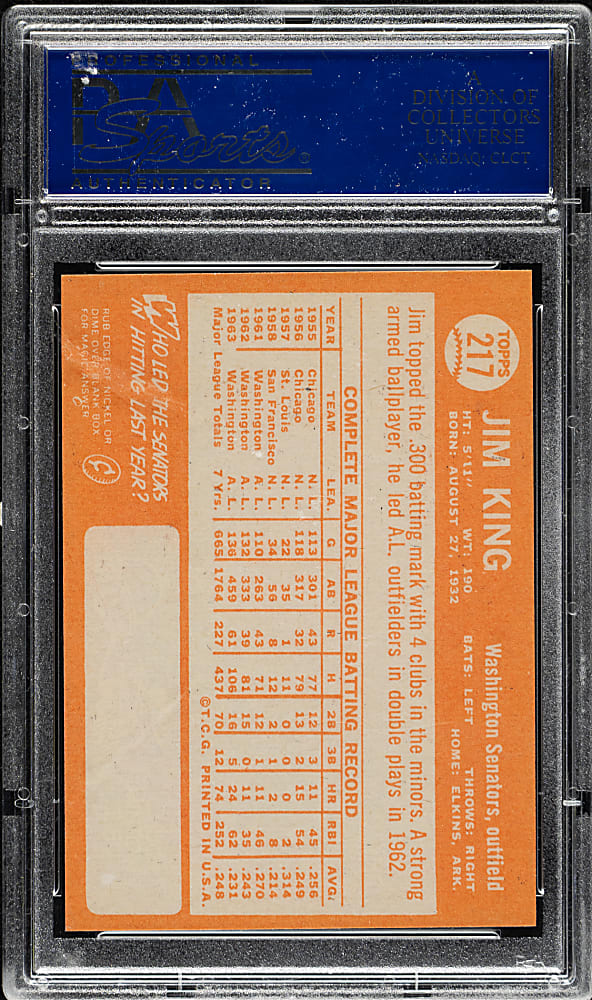 1964 Topps #217 Jim King PSA GEM MINT 10