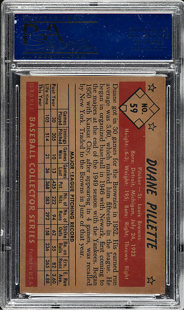 1953 Bowman Black & White #59 Duane Pilette PSA MINT 9