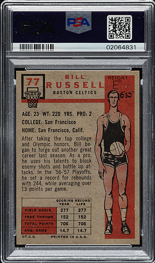 1957-1958 Topps Basketball #77 Bill Russell PSA NM 7