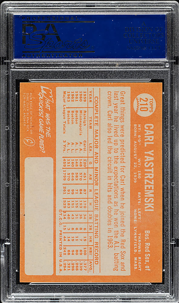 1964 Topps #210 Carl Yastrzemski PSA MINT 9