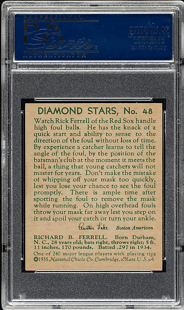 1934-1936 R327 Diamond Stars #48 Rick Ferrell PSA NM-MT 8