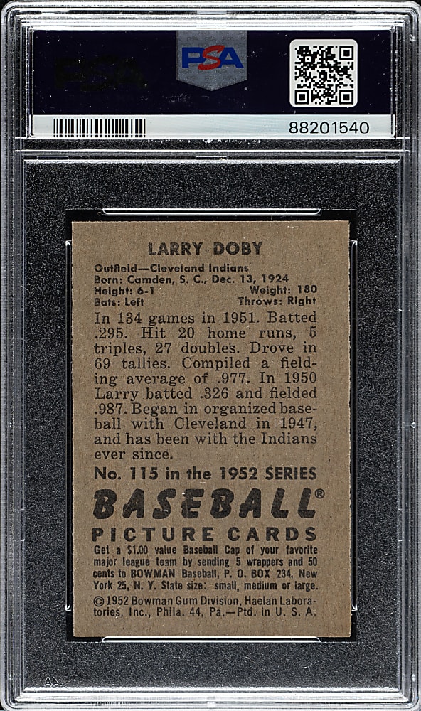 1952 Bowman #115 Larry Doby PSA MINT 9