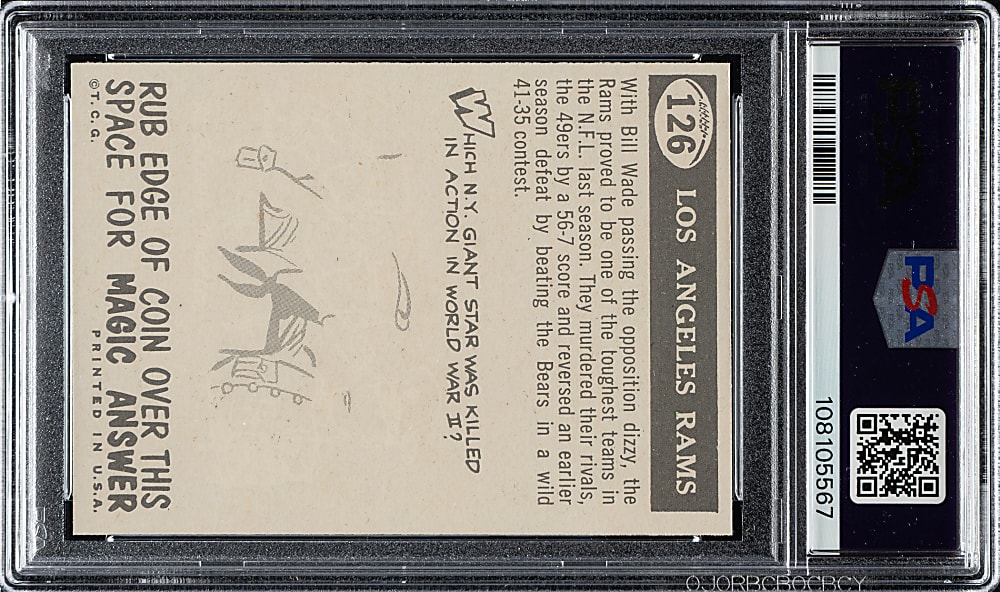 1959 Topps Football #126 Los Angeles Rams Pennant PSA GEM MINT 10