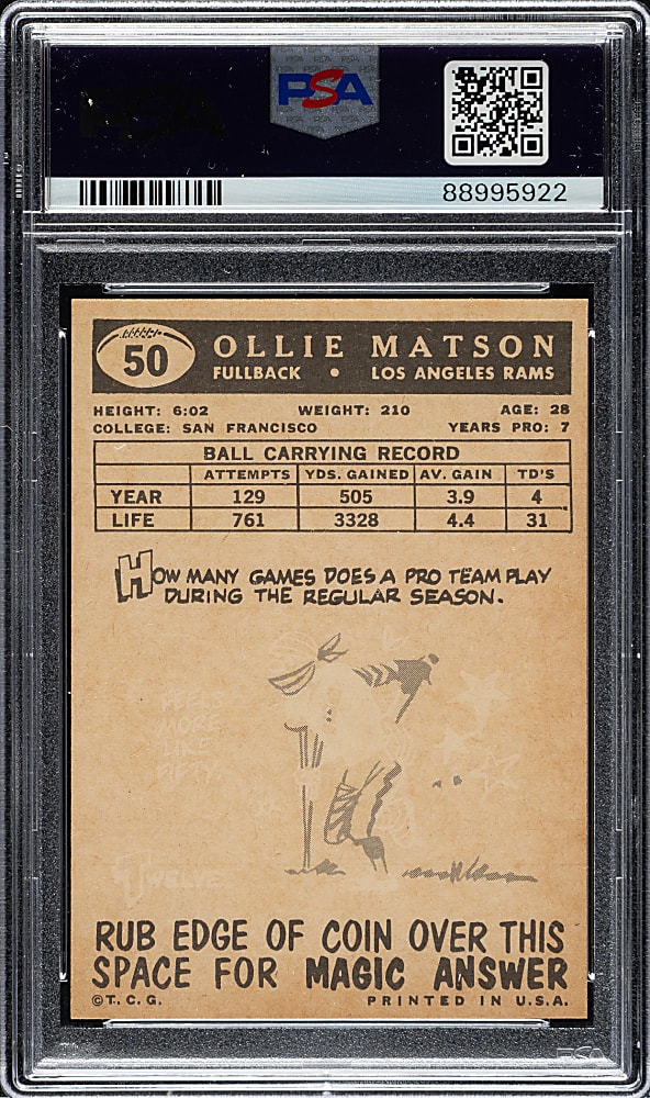 1959 Topps Football #50 Ollie Matson PSA GEM MINT 10