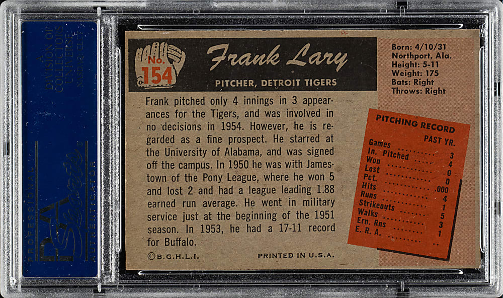 1955 Bowman #154 Frank Lary PSA NM-MT 8