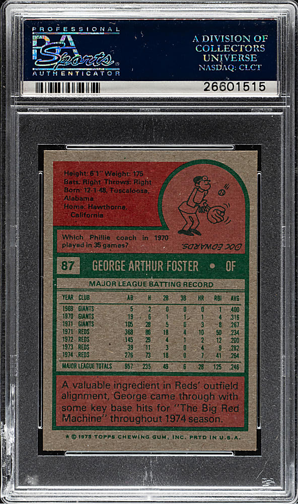 1975 Topps Mini #87 George Foster PSA GEM MINT 10