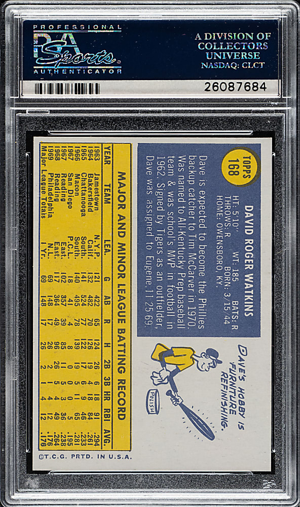 1970 Topps #168 Dave Watkins PSA GEM MINT 10