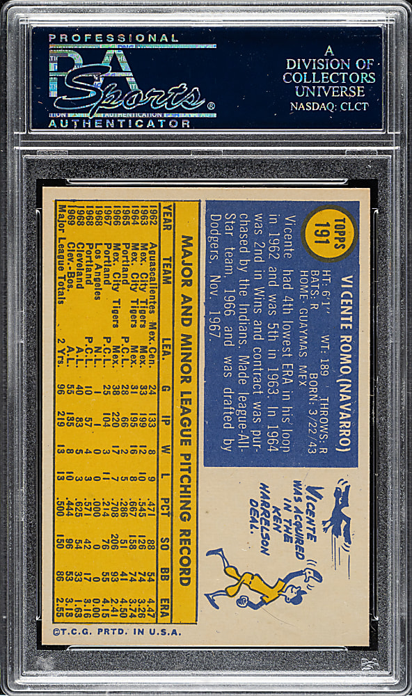 1970 Topps #191 Vincent Romo PSA GEM MINT 10