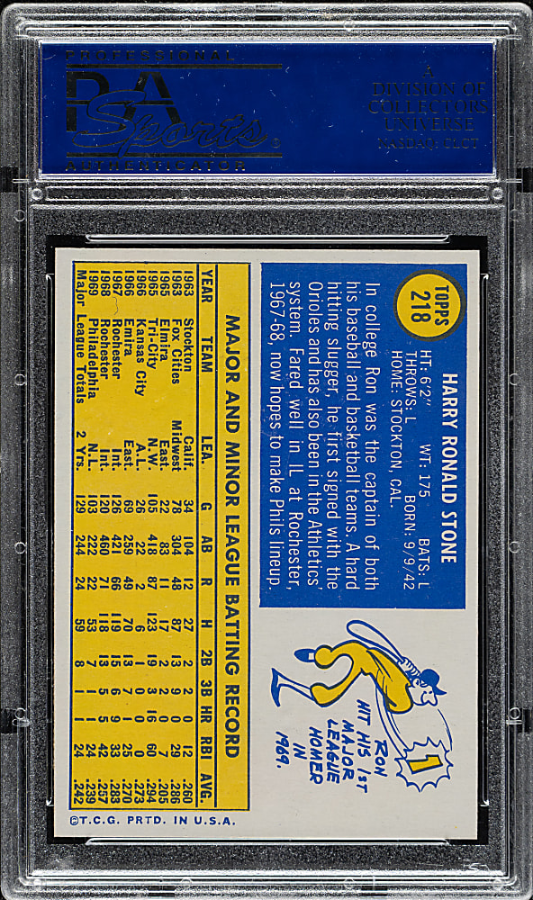 1970 Topps #218 Ron Stone PSA GEM MINT 10