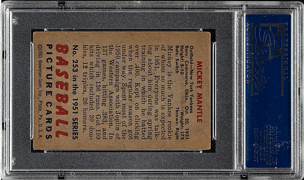 1951 Bowman #253 Mickey Mantle Rookie PSA VG 3