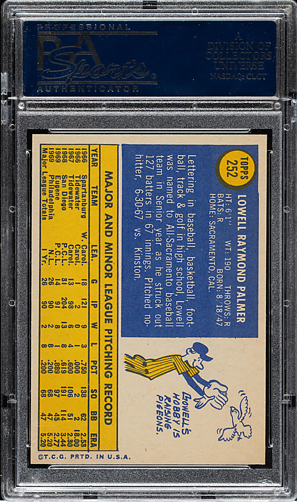 1970 Topps #252 Lowell Palmer PSA GEM MINT 10 - 1 of 4!