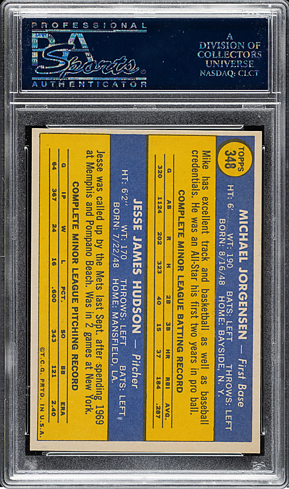 1970 Topps #348 New York Mets Rookies Jorgensen/Hudson PSA GEM MINT 10