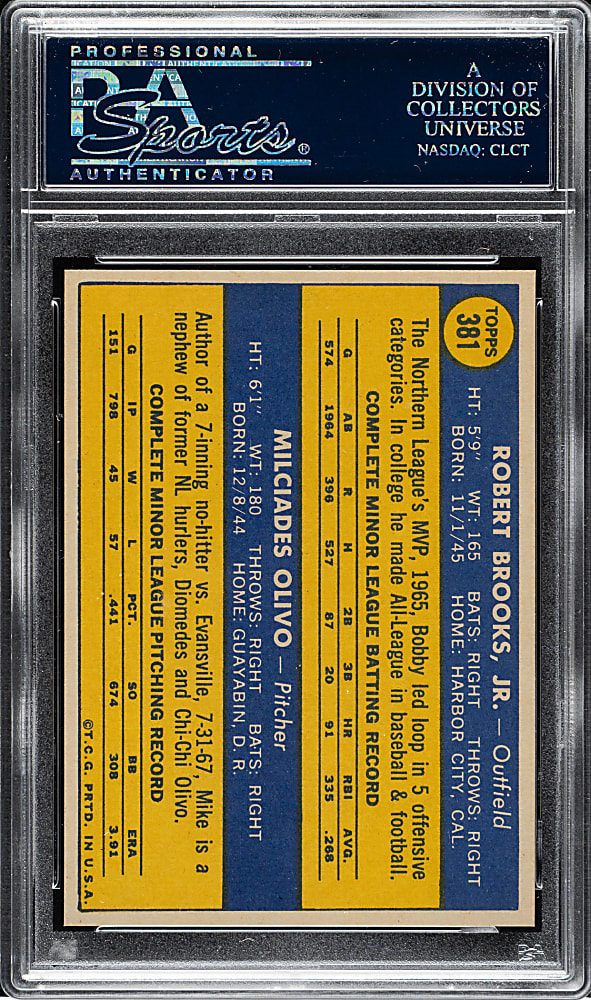1970 Topps #381 Philadelphia Athletics Rookies Brooks/Oliva PSA GEM MINT 10 - 1 of 2!
