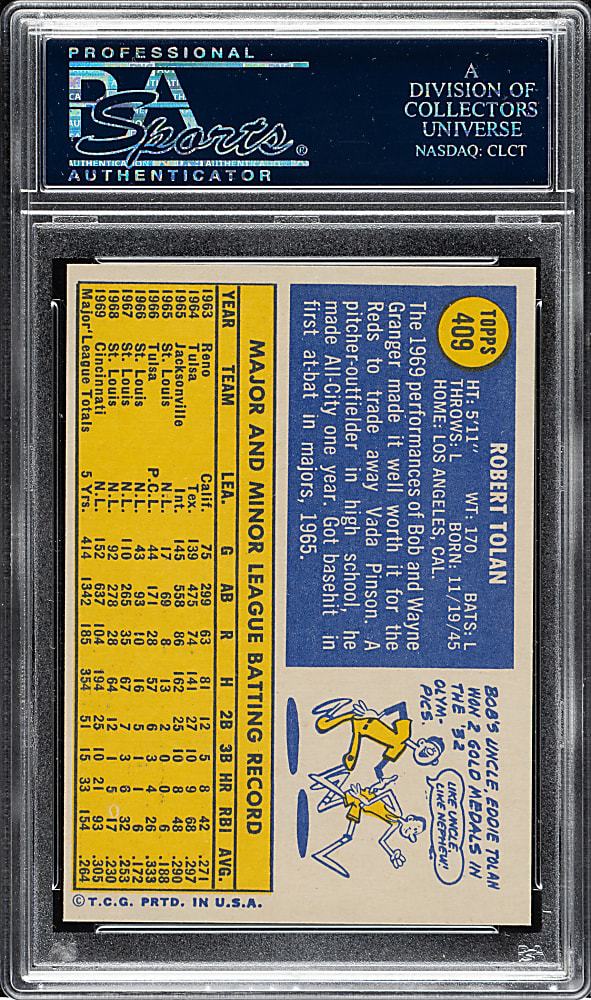 1970 Topps #409 Bob Tolan PSA GEM MINT 10 - 1 of 3!