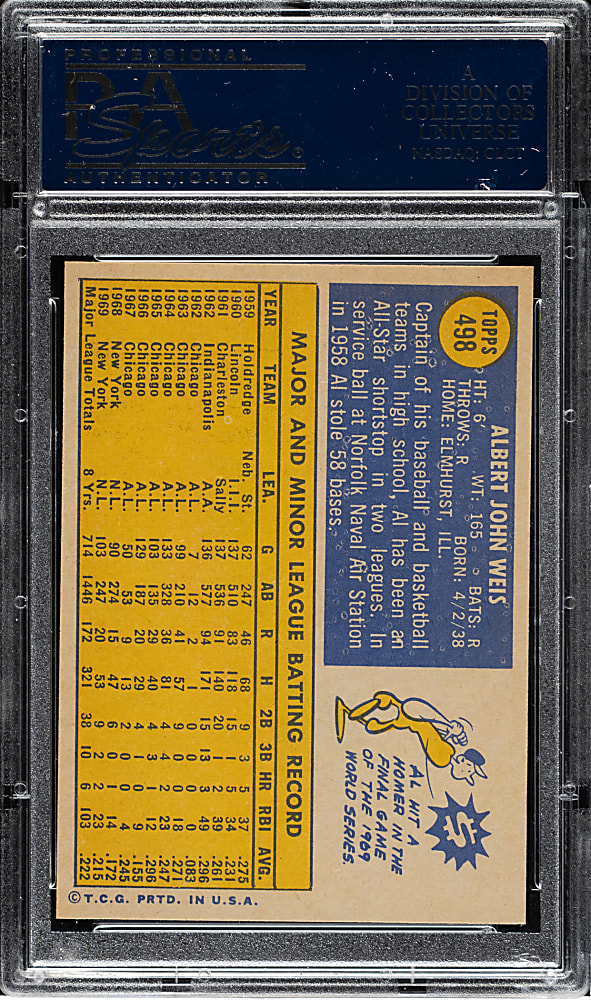 1970 Topps #498 Al Weis PSA GEM MINT 10 - 1 of 2!