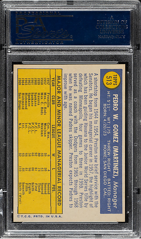 1970 Topps #513 Preston Gomez PSA GEM MINT 10 - 1 of 3!
