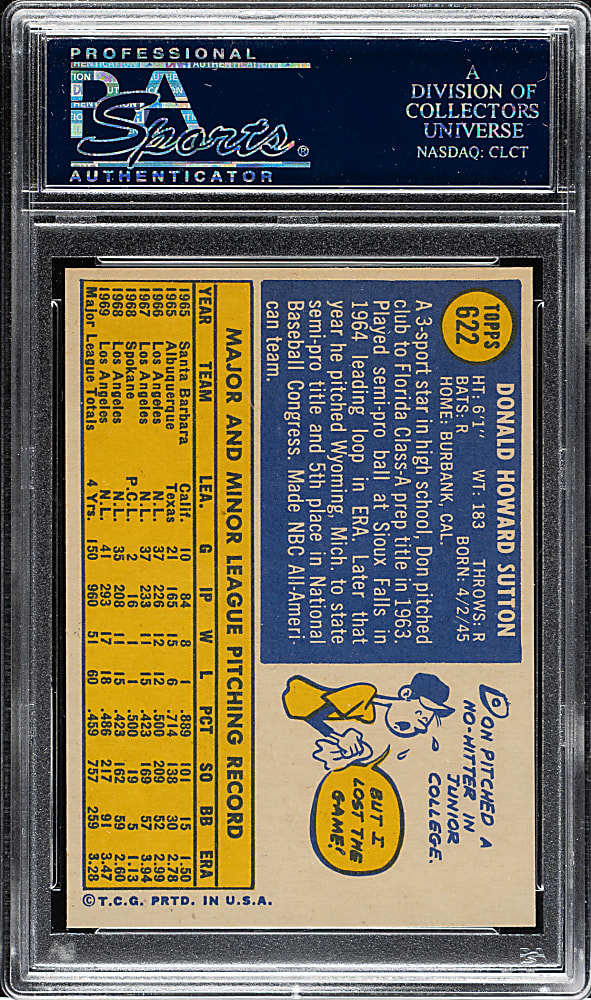 1970 Topps #622 Don Sutton PSA GEM MINT 10 - 1 of 4!