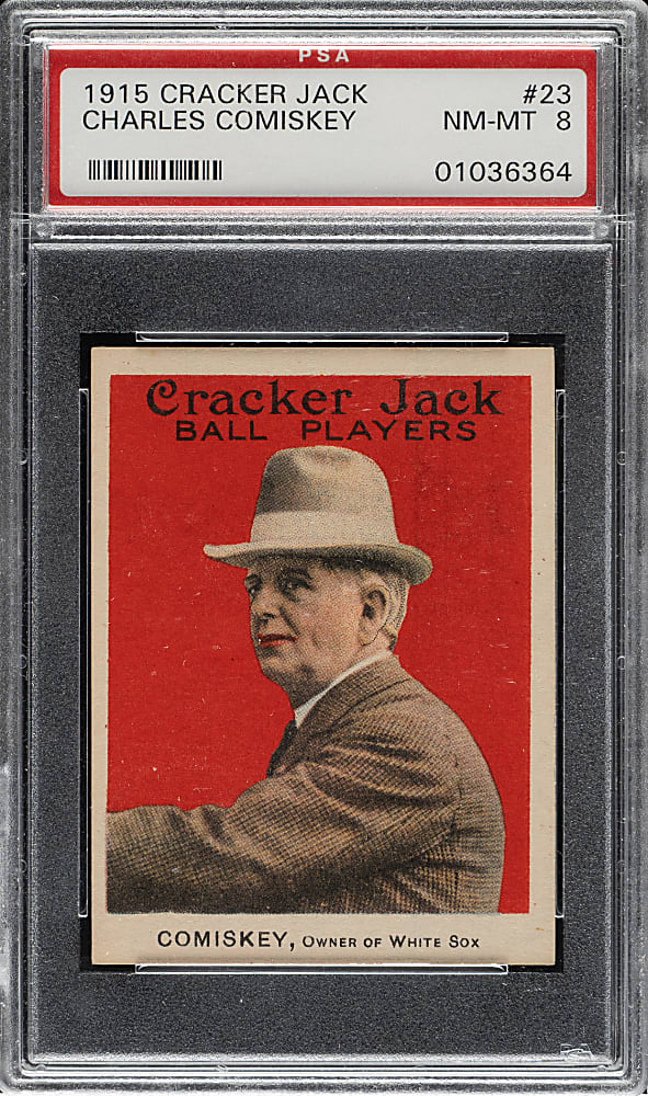 1915 E145 Cracker Jack #23 Charles Comisky PSA NM-MT 8