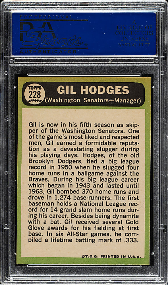 1967 Topps #228 Gil Hodges PSA GEM MINT 10
