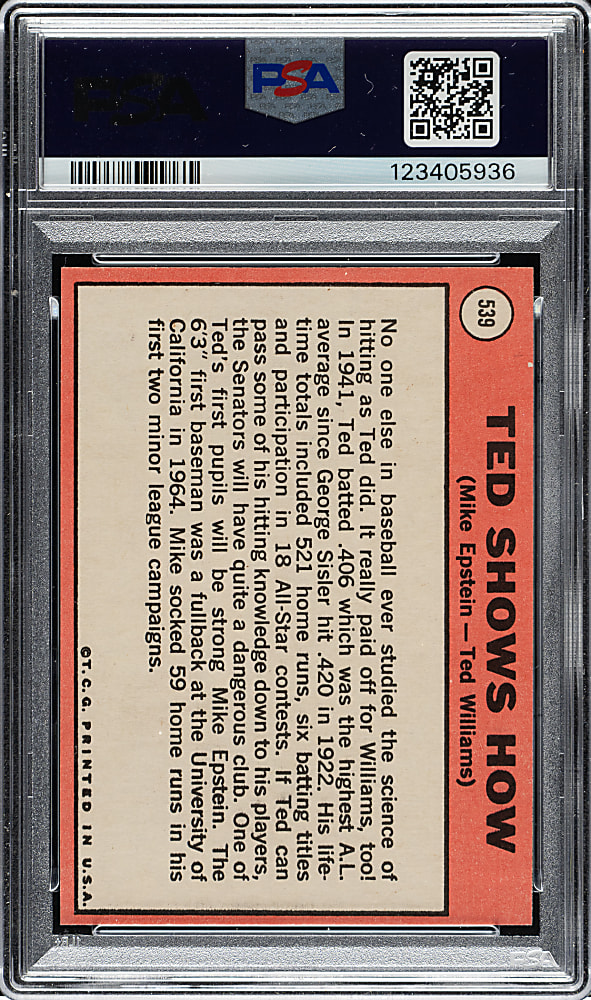 1969 Topps #539 Ted Williams PSA GEM MINT 10