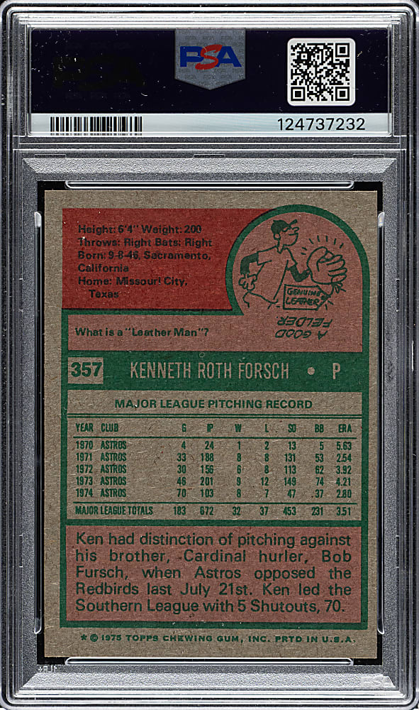 1975 Topps #357 Ken Forsch PSA GEM MINT 10