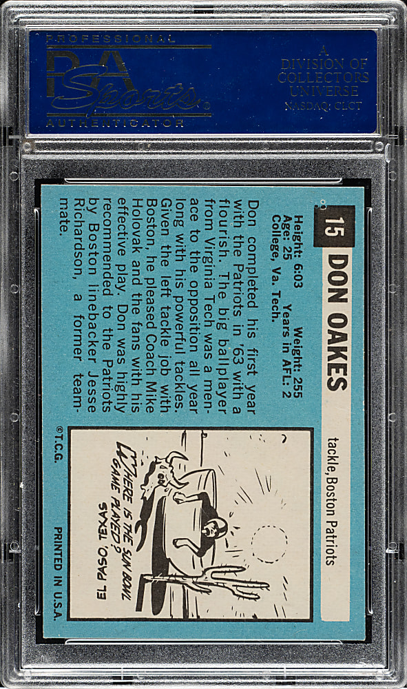 1964 Topps Football #15 Don Oakes PSA NM-MT 8