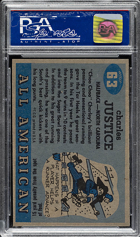 1955 Topps All-American Football #63 Charlie Justice PSA MINT 9 - Highest Graded!