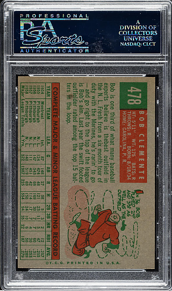 1959 Topps #478 Roberto Clemente PSA NM-MT 8