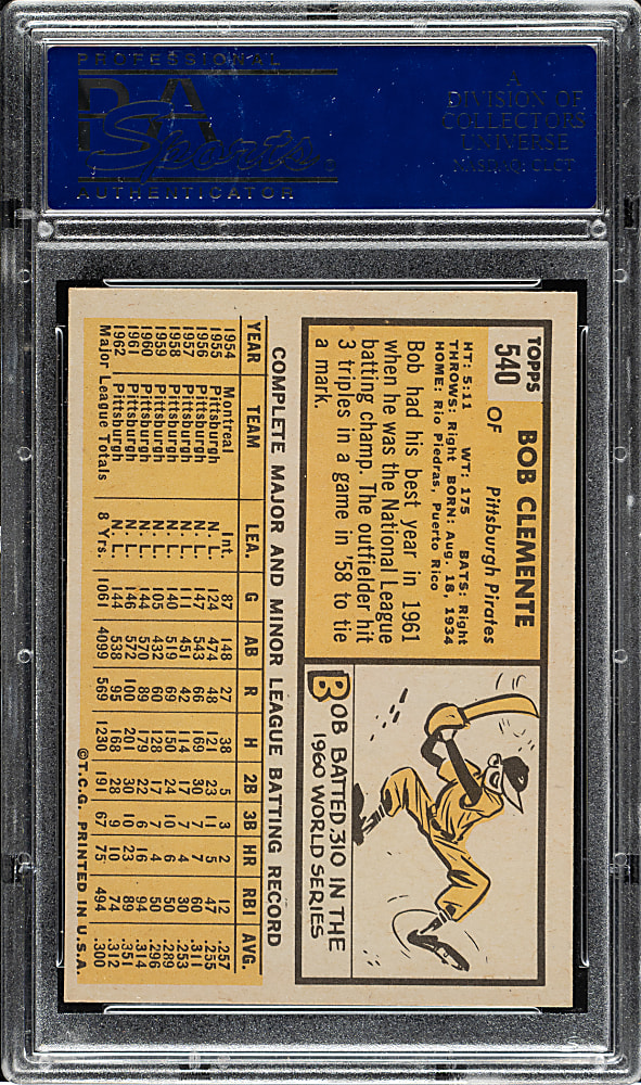 1963 Topps #540 Roberto Clemente PSA NM-MT 8