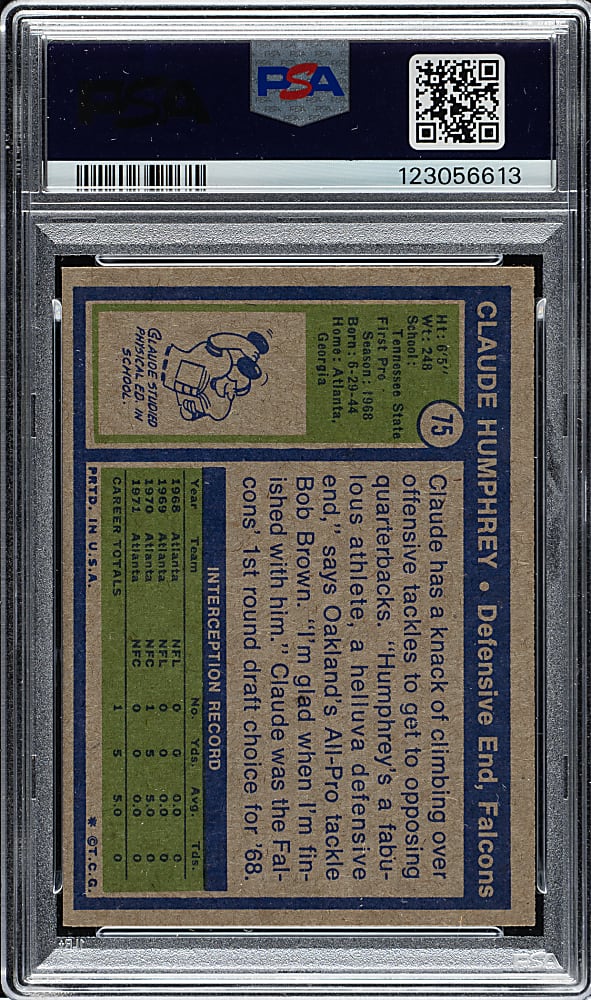 1972 Topps Football #75 Claude Humphrey PSA GEM MINT 10 - 1 of 4!