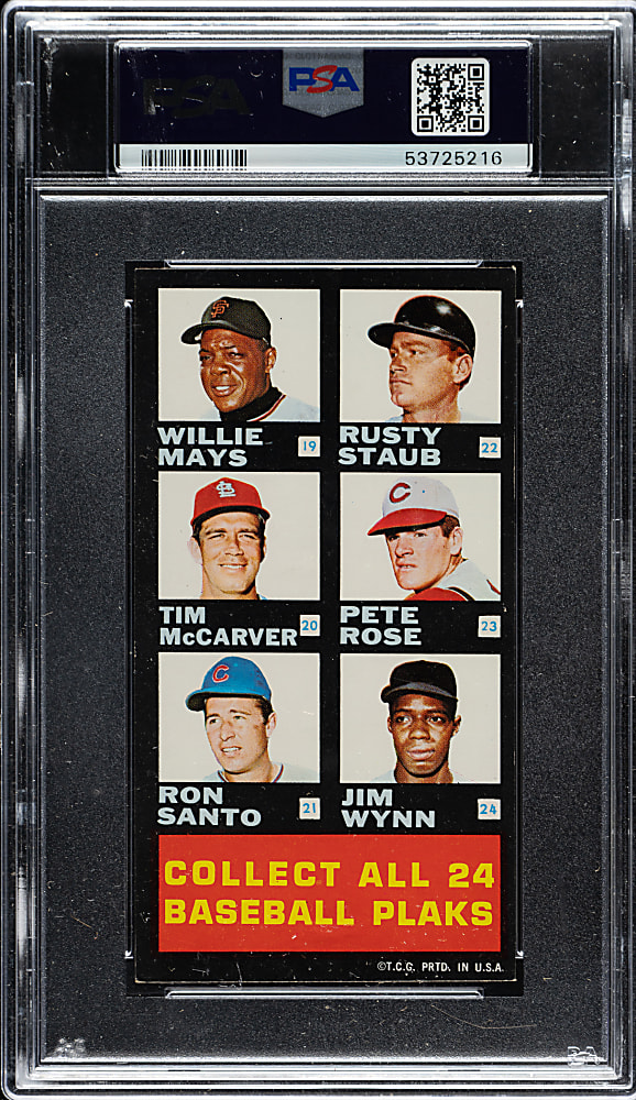 "1968 Topps Plaks Checklist #2 National League Including Aaron, Clemente, Mays, and Rose PSA VG-EX+ 4.5"