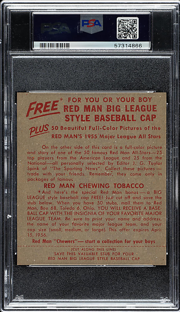 1955 Red Man Tobacco #NL-7 Willie Mays PSA MINT 9 - 1 of 4 - Highest Graded!